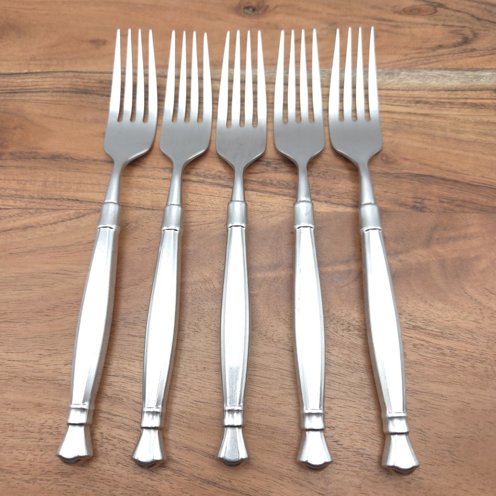 Set Of 5 Vintage Oneida Cube ACT II Dinner Forks Satin Stainless Steel 8"